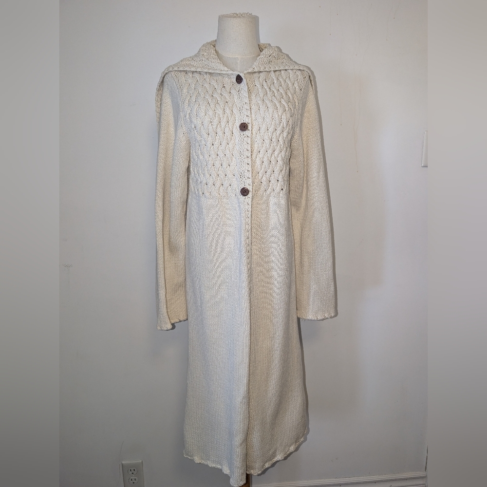 Cream Knit Long Line Cardigan Coat